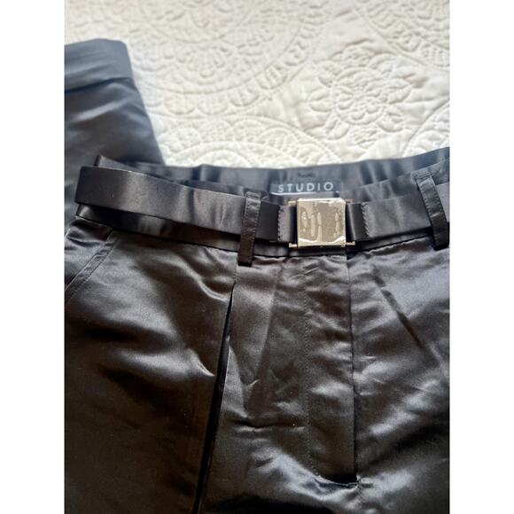 NWT Women's Badgley Mischka Satin Belted Pleated Dress Pants Size 14 - Picture 3 of 7